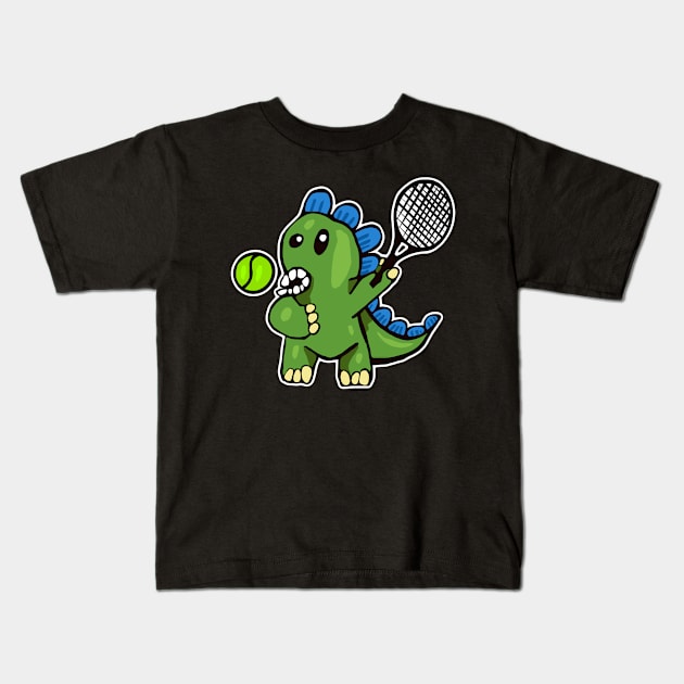 Dinosaur Playing Tennis Kids T-Shirt by wildjellybeans